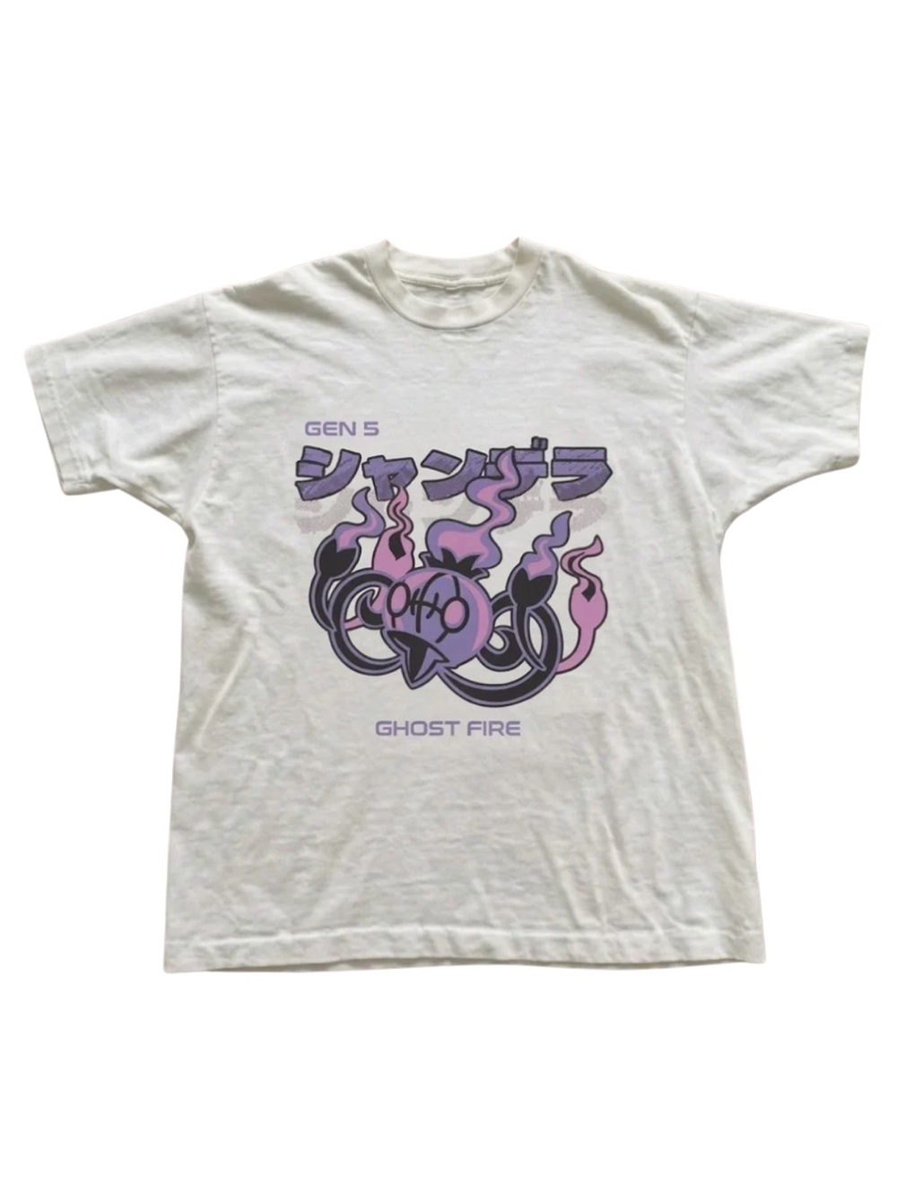 Gildan Ghost Fire Graphic Tee - White with Purple Design